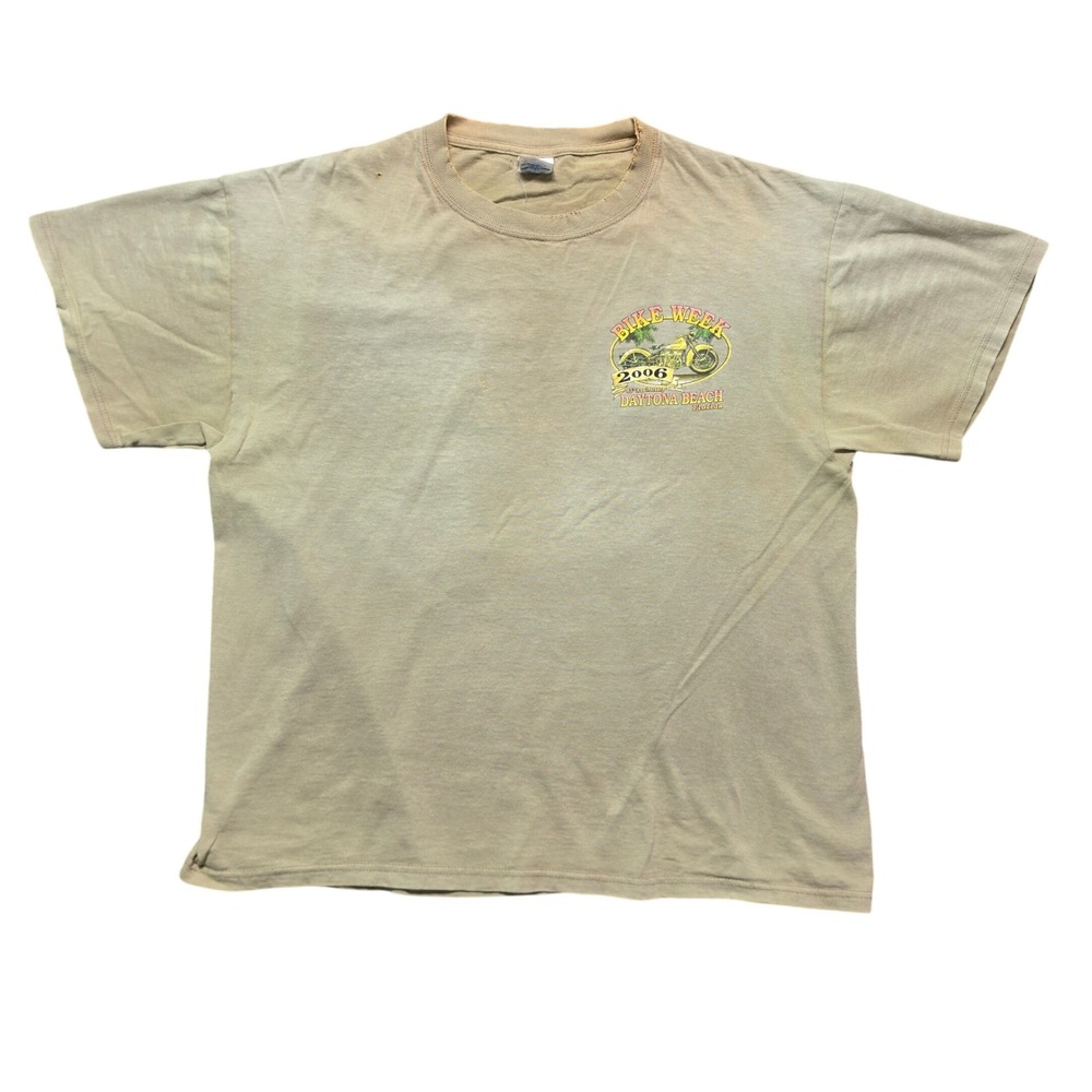 Distressed Vintage Graphic T-Shirt Mens XL Tan 2006 Daytona Beach Bike Week